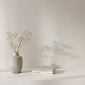Minimalist Bonsai Plant with Light Gray Vase Cereal Book and Beige Wall Background