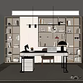Study bookcase desk and chair 3d model