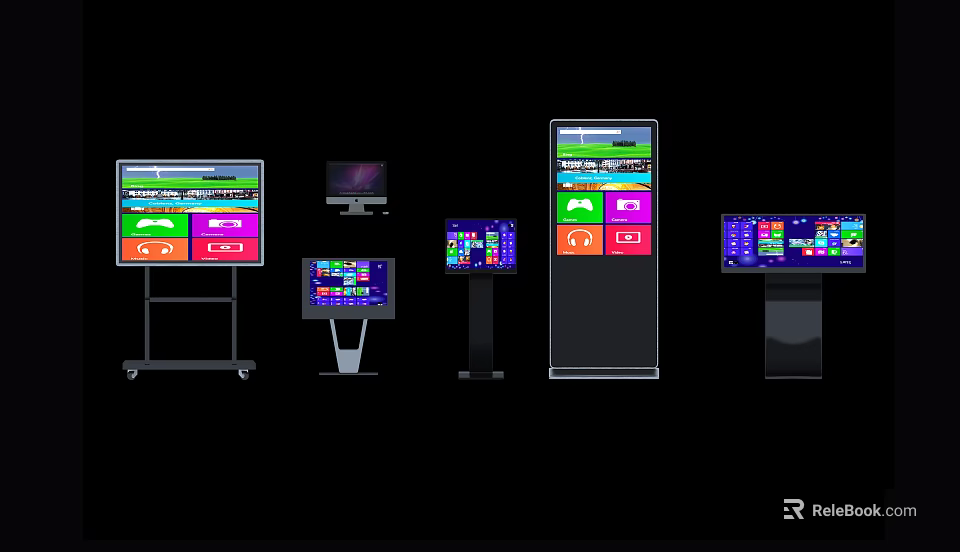 Public Facilities Digital Information Displays With Various Screen Types And Colorful Icon Interfaces 3d model 