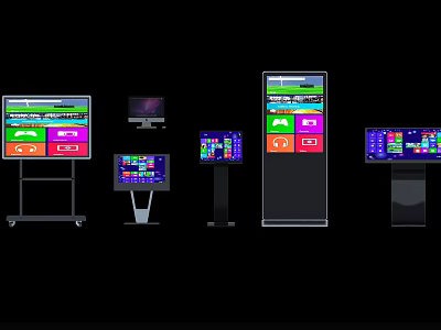 Public Facilities Digital Information Displays With Various Screen Types And Colorful Icon Interfaces 3d model