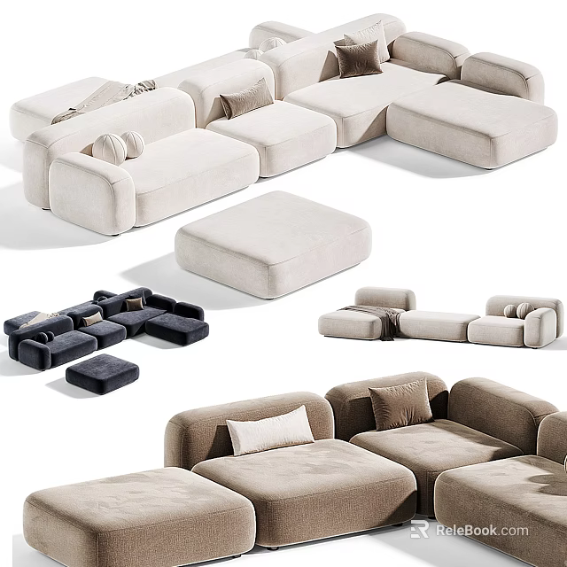 Modern Sectional Sofa In Neutral Tones With Modular Design And Comfortable Seating 3d model 