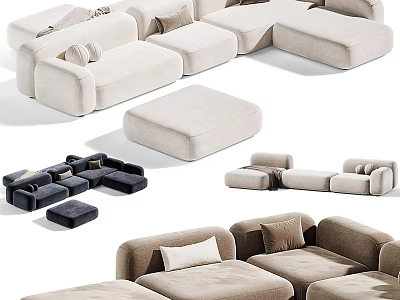 Modern Sectional Sofa In Neutral Tones With Modular Design And Comfortable Seating 3d model