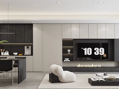 Modern Living Dining Room Interior Design With TV Wall Cozy Sofa And Dining Furniture 3d model