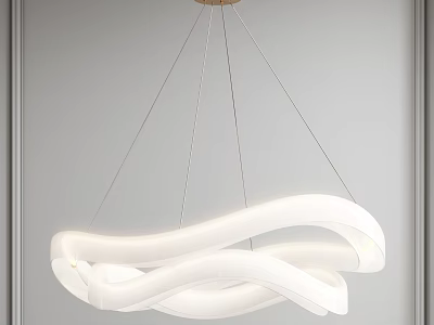 Modern White Twisted Chandelier Suspended With Metal Wires Against Gray Wall 3d model