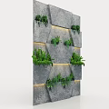 Green Plant Wall with Hexagonal Design on Gray Wall and Built-in Lighting