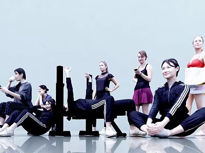 Women in Active Wear Stretching and Resting in Indoor Group Setting 3d model
