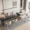 Modern Dining Table Set With White Chairs And Black Marble Top In Open Kitchen 3d model