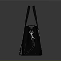 Sleek Black Handbag with Leather Handles Silver Metal Accents and Detachable Strap