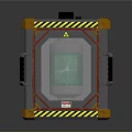 Industrial Safety Cube Device With Yellow Black Warning Stripes Transparent Window And Green Liquid