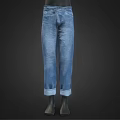 Blue Denim Jeans With Cuffed Hem Displayed By Model On Black Background 3d model