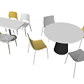 Modern Dining Table Set With Round Rectangular Tables Yellow White Chairs And Black Legs 3d model