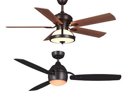 Modern Ceiling Fans With Wooden And Black Blades Featuring Light Fixtures 3d model