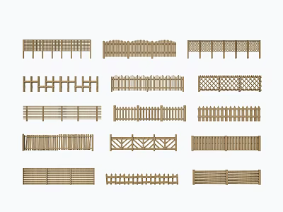 Various Wooden Fence Designs with Ornate Patterns and Different Styles for Gardens 3d model