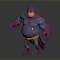 Muscular Purple Bat Themed Character With Mask Cape And Yellow Belt In