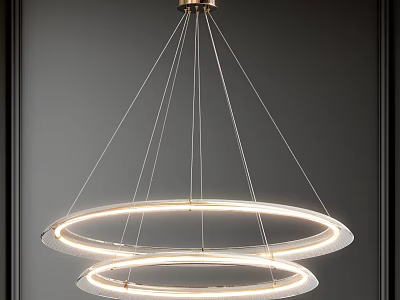 Modern Chandelier with Double Circular Transparent Acrylic Rings and LED Light Strips Hanging from Ceiling 3d model