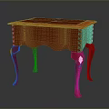 Square Red Table with Orange Top and Golden Leg Decorations for Home Use
