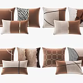 Stylish Brown Beige Throw Pillows With Geometric Patterns Zebra Print And Grid Design 3d model