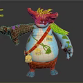 Game Movie Character With Blue Body Red Strap Pink Lanterns Wooden Branch And Green Leaves
