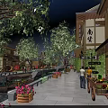 Traditional Style Commercial Street With Green Trees Flower Beds Pedestrians And Shops