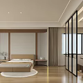 Modern Bedroom Interior With Starry Ceiling Bed Nightstand Table Lamp Wooden Floor Gray Rug