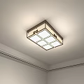Square Ceiling Light with Brown Frame White Square Panels on White Ceiling and Gypsum Molding 3d model