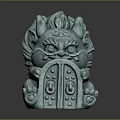 Traditional Mythical Guardian Beast Green Sculpture With Intricate Carving Claw Holding Gate Structure