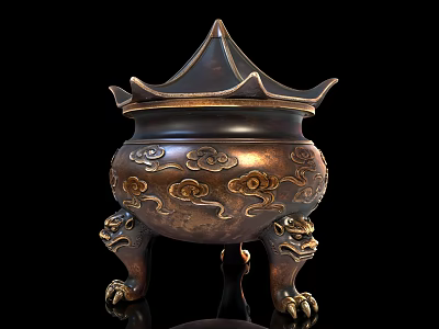 Traditional Bronze Incense Burner With Cloud Patterns And Animal Legs Design 3d model