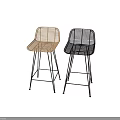 Modern Rattan Bar Stool With Backrest Seat And Black Metal High Leg Frame Design