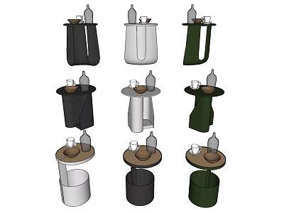 Modern Stylish Side Tables With Various Designs Multiple Colors And Decorative Items 3d model