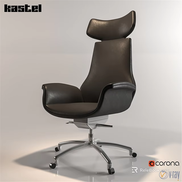 Modern Office Desk And Chair Set With Black Leather High Back And Wheeled Metal Base 3d model 