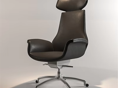 Modern Office Desk And Chair Set With Black Leather High Back And Wheeled Metal Base 3d model