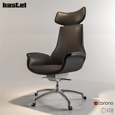 Modern Office Desk And Chair Set With Black Leather High Back And Wheeled Metal Base 3d model