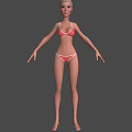 Realistic Game Movie Female Character in Red Bikini 3D Model Design