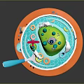 Vibrant Food Bowl Featuring Blue Spoon Orange Plate Green Island Colorful Rings And Red Airplane