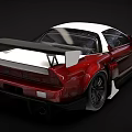 Red High Performance Sports Car With White Roof Sleek Body And Black Wheels