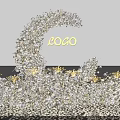 Elegant Curved Floral Installation with Gold White Flowers Illuminated LOGO and Scattered Petals