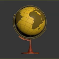Golden Globe Decorative Piece With Red Stand And Detailed World Map
