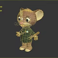 Cute Pink Eared Mouse Game And Movie Character In Green Sweater With Yellow Badge
