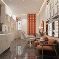 Beauty Hair Salon Interior Design With Marble Reception And Chairs Decor