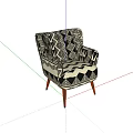 Stylish Single Sofa With Black And White Geometric Pattern And Wooden Legs