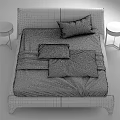 Modern Double Bed with Gray Pillows Blanket Yellow Side Tables and Black White Striped Rug