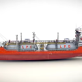 Red Gas Carrier Ship With Large Storage Tanks And Deck Equipment