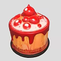 Red Cake With Dripping Icing Red Cherry Toppings And Hand-painted Design 3d model