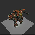 Game Movie Character Mechanical Robot With Red Orange Color Scheme And Armored Design