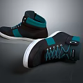 High Top Dark And Turquoise Shoes Featuring White Sole And Laces Design