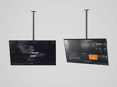 Dual Ceiling Mounted TVs Displaying Video Content With Modern Screen Interface 3d model