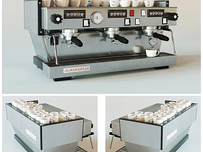 Stainless Steel Espresso Coffee Machine With Multiple Cups And Control Knobs 3d model