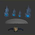 Game Movie Character In Blue Bodysuit With Transparent Sphere And Golden Internal Structure