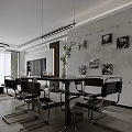 Modern Minimalist Living and Dining Room With Sectional Sofa Round Chandelier Geometric Wall Art And Large Windows