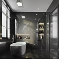 Elegant Modern Bathroom Interior With Marble Vanity And Large Mirror
